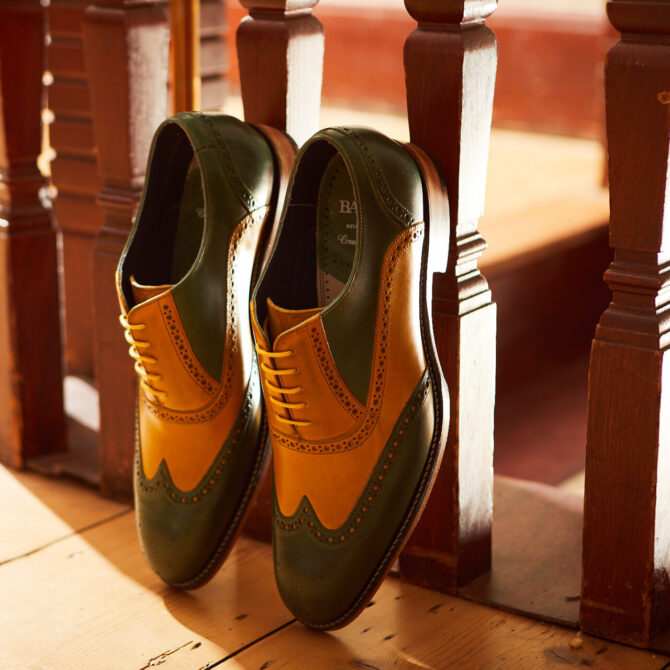 Barker Valiant Hand Painted Yellow and Green Brogues - Bowhill & Elliott Exclusive