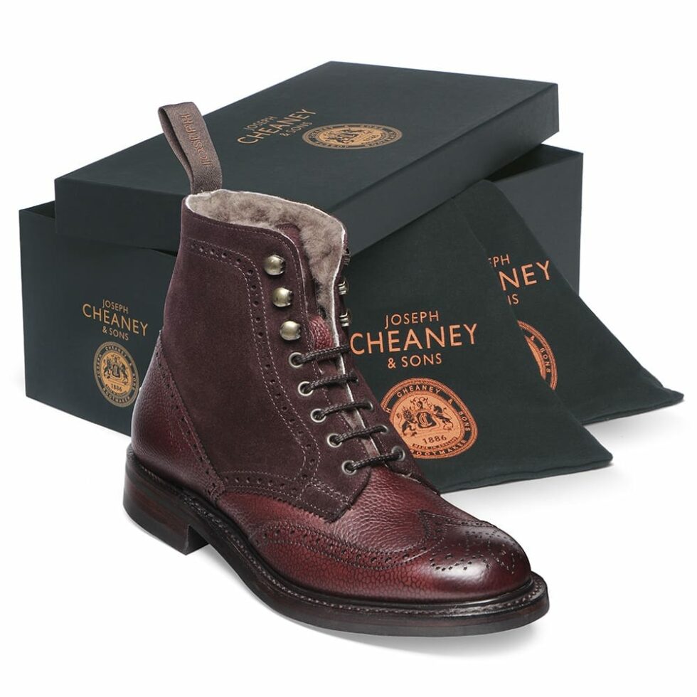 Cheaney Women's Amelia Fur Lined Brogue Boot in Burgundy Grain ...