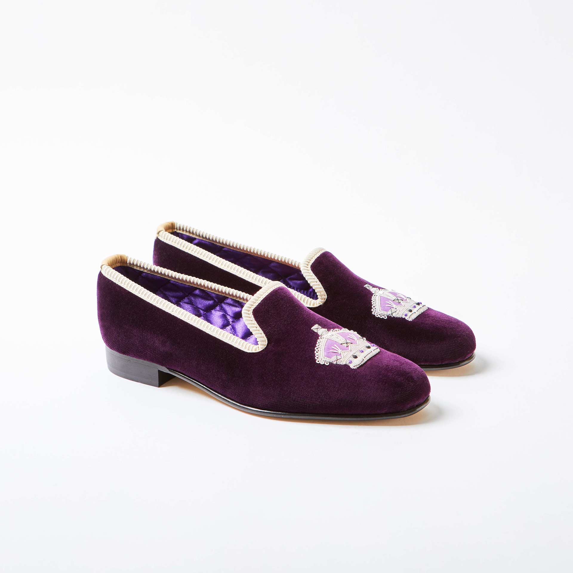 Regal Velvet Albert Slippers with Embroidered Crown