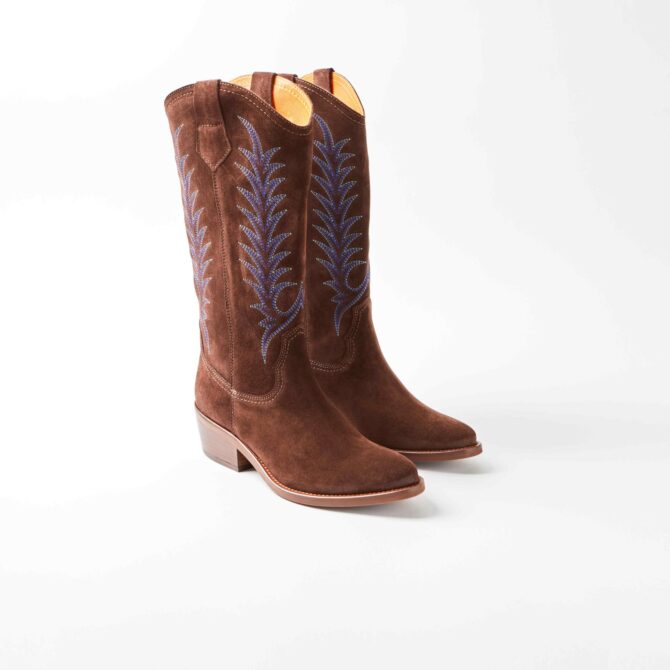 Penelope Chilvers Goldie Embroidered Bitter Chocolate Cowboy Boot