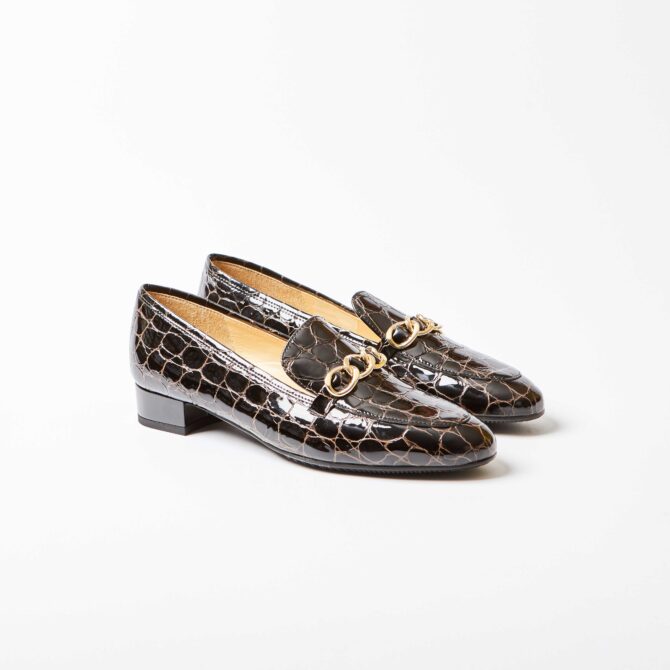 Brunate Salerno Moc Croc Loafer with Gold Chain