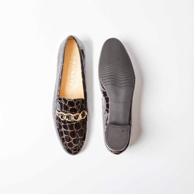 Brunate Salerno Moc Croc Loafer with Gold Chain