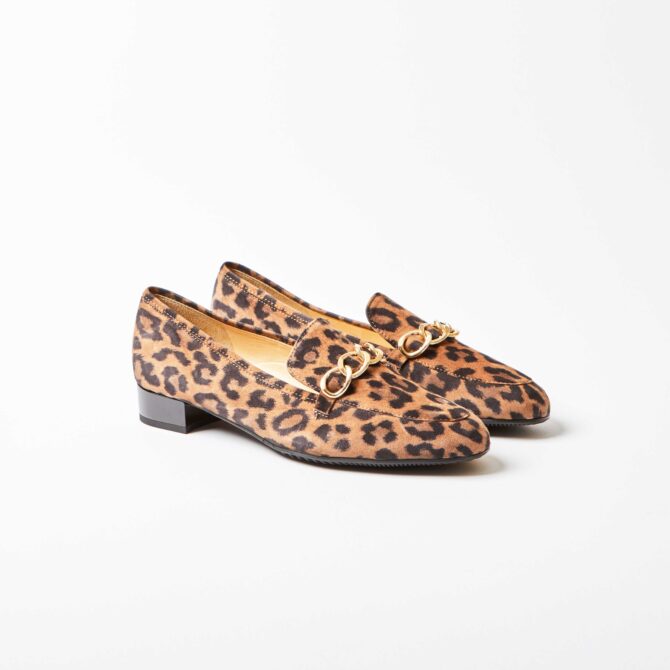 Brunate Leopard Print Nubuck with Gold Chain Loafer