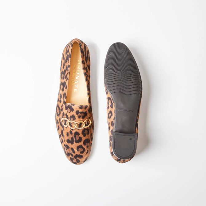 Brunate Leopard Print Nubuck with Gold Chain Loafer