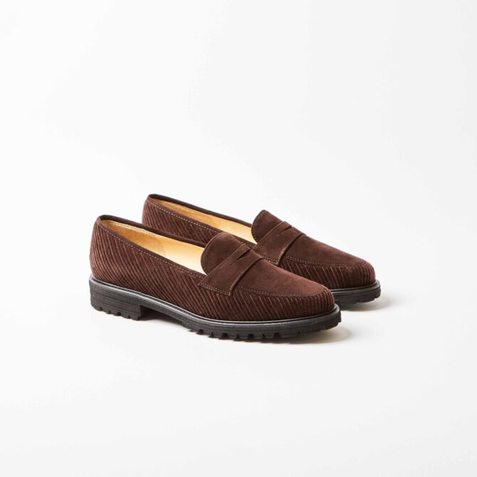 Brunate Forli Dark Brown Cord & Suede Penny Loafer