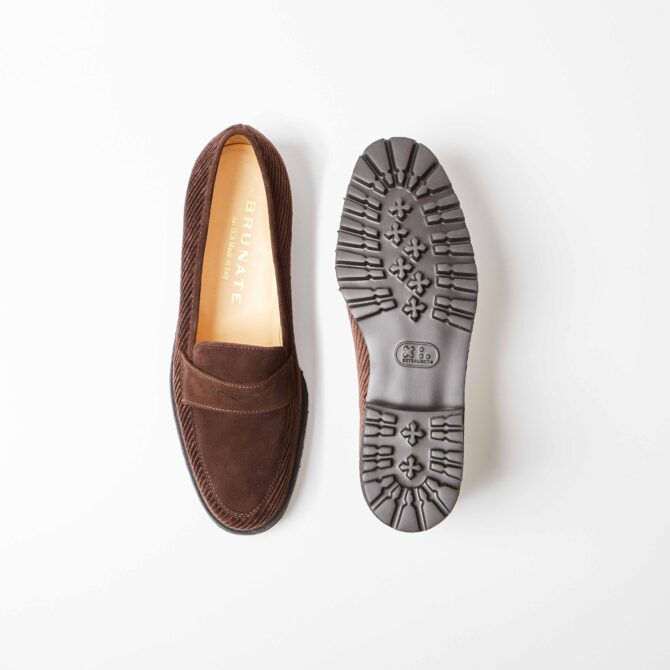 Brunate Forli Dark Brown Cord & Suede Penny Loafer